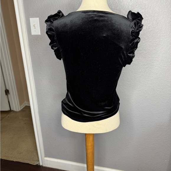 Elegant Black Velvet Ruffle Sleeve Top - Picture 4 of 5